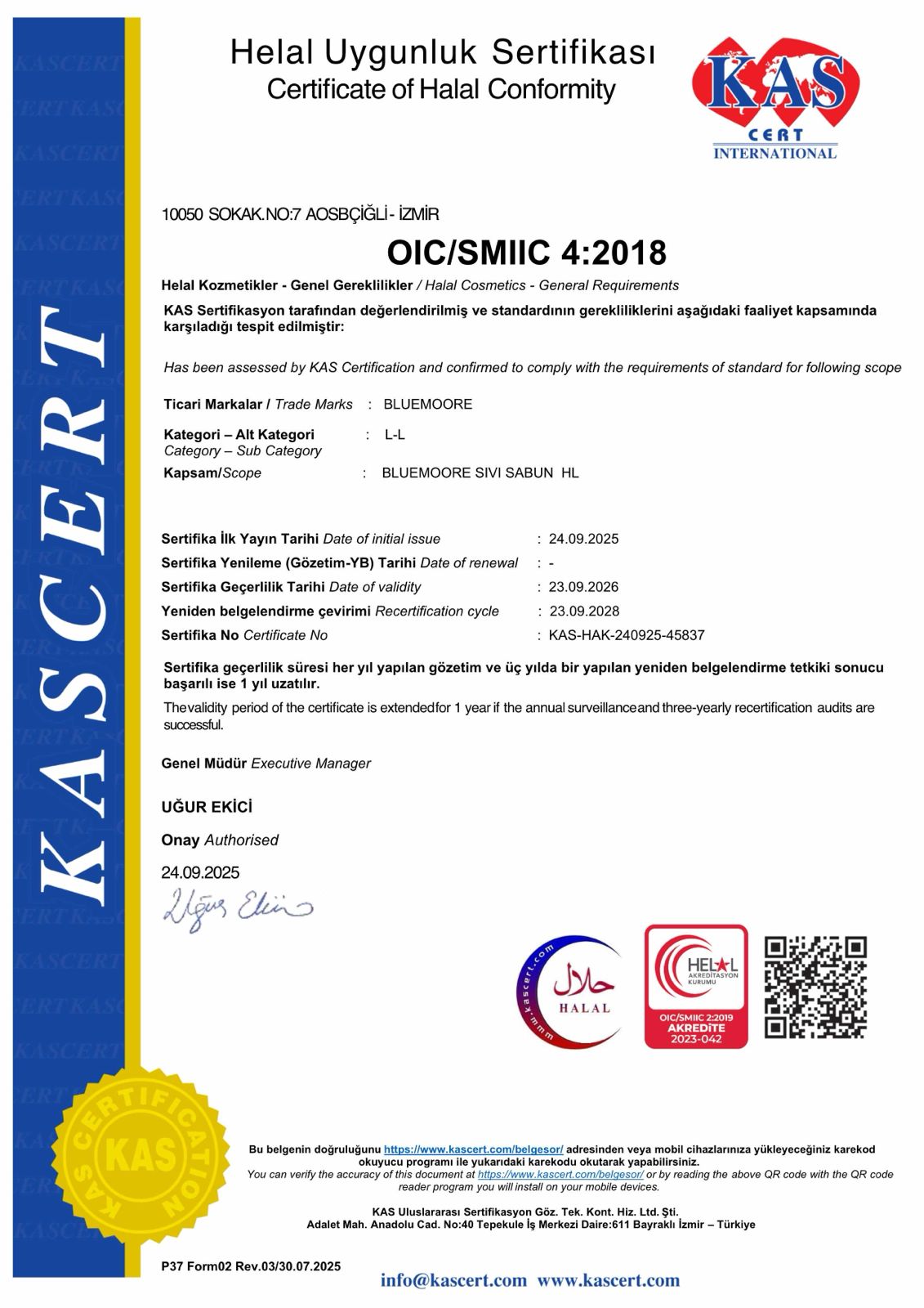 Bluemoore Sıvı Sabun Helal Sertifikası