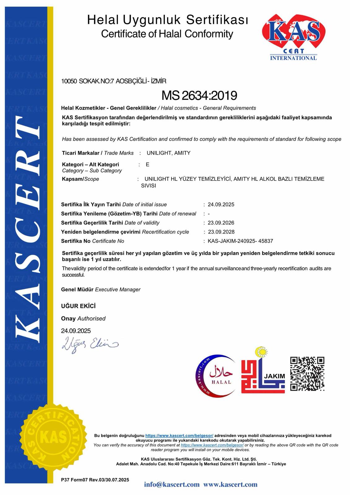 Uni Light ve Amity Helal Sertifikası